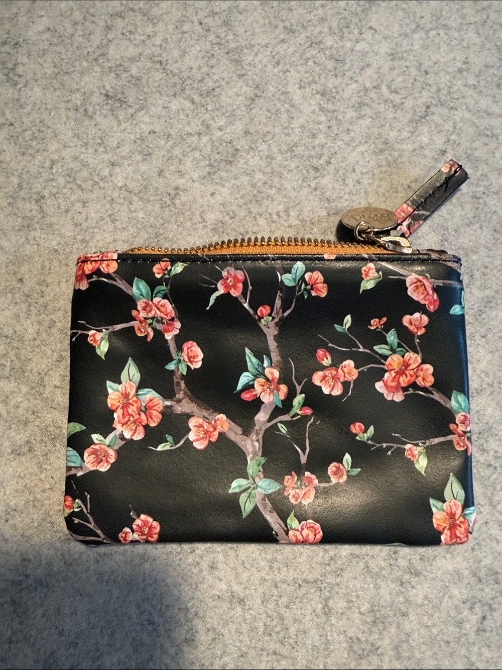 Floral Zip Wristlet Clutch - Black with Pink Blossom Print